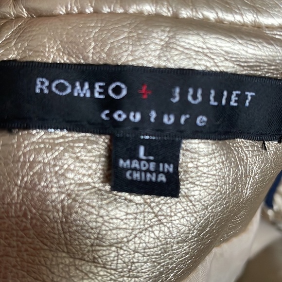 Gold Faux Leather Baseball Jacket Sz L - Picture 5 of 5